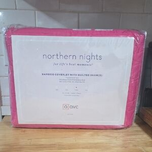 Northern Nights Pink Bamboo Coverlet with Quilted Shams